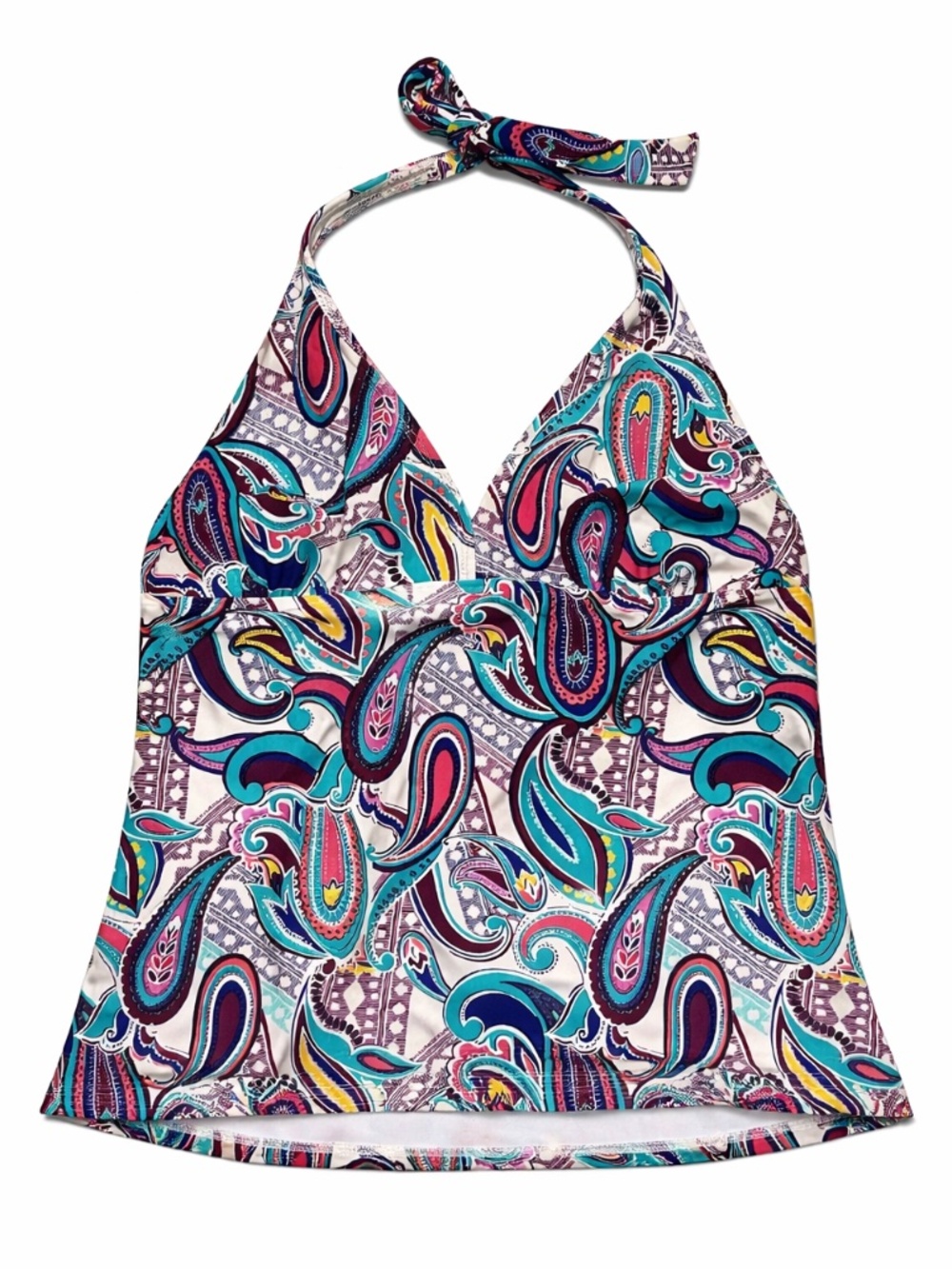 4/$20➡️ Catalina Teal Multi Paisley Halter Tankini Top – Size Large EUC
